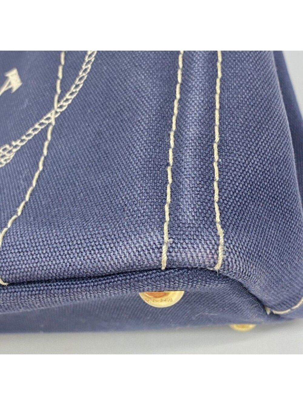Prada Tote Canapa Canvas Navy Gold - Picture 6 of 10